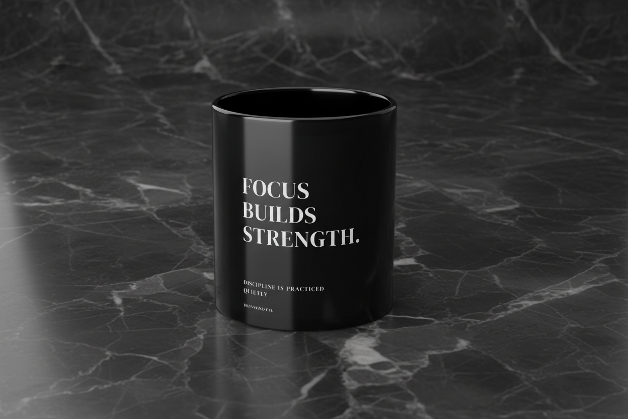 FOCUS BUILDS STRENGTH - Minimalist Coffee Mug, 11oz